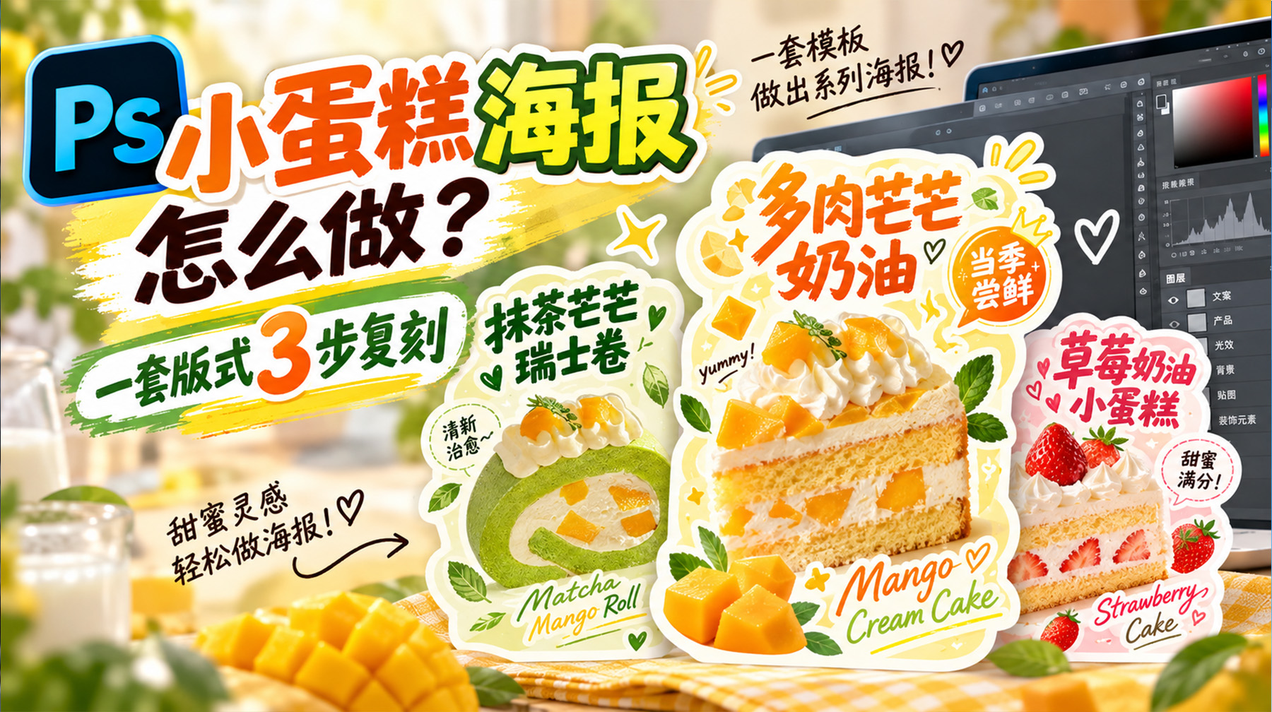 ps小蛋糕海报怎么做？一套版式 3 步复刻，做成系列海报