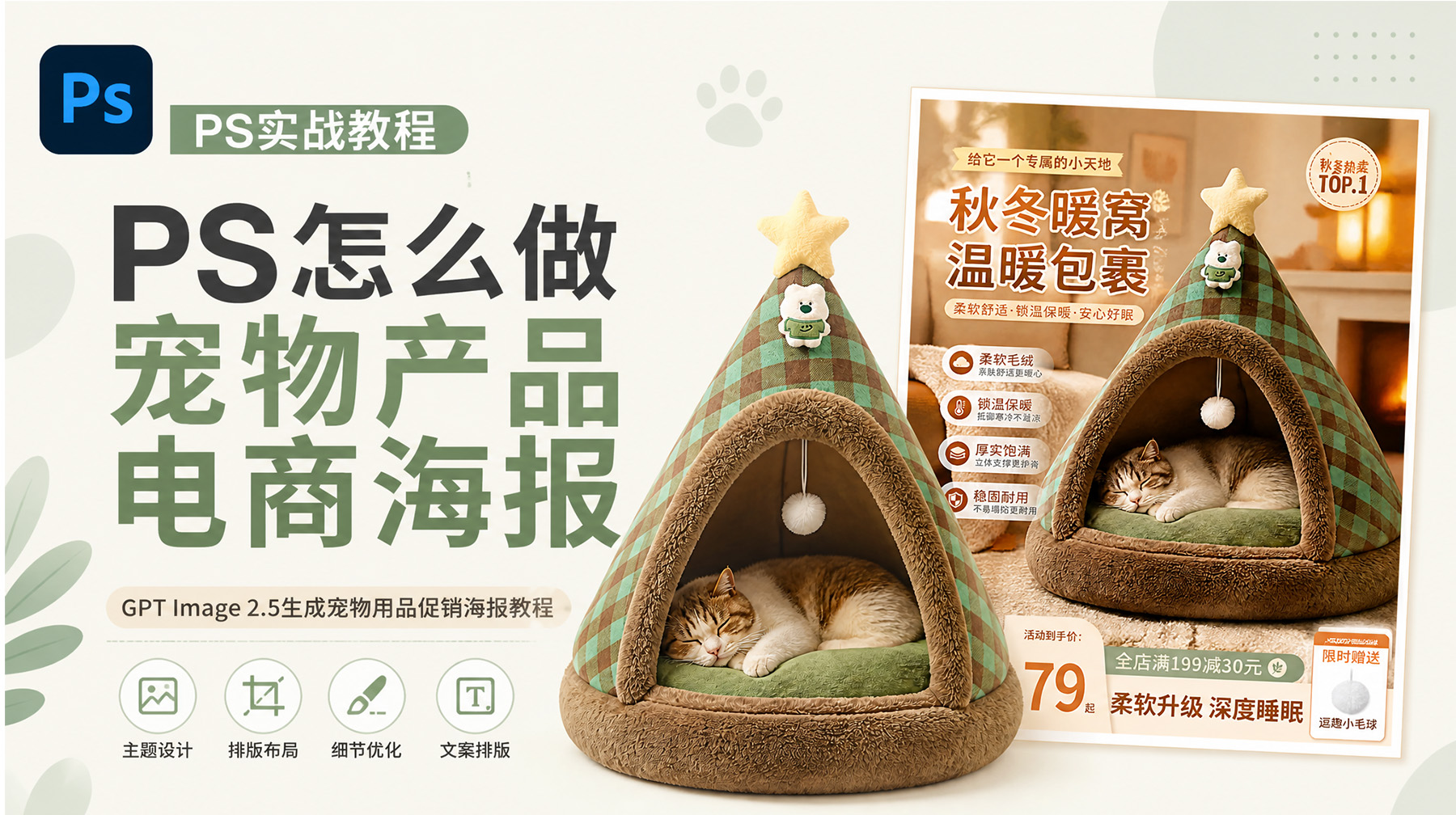 PS怎么做宠物产品电商海报？GPT Image 2.5生成宠物用品促销海报教程
