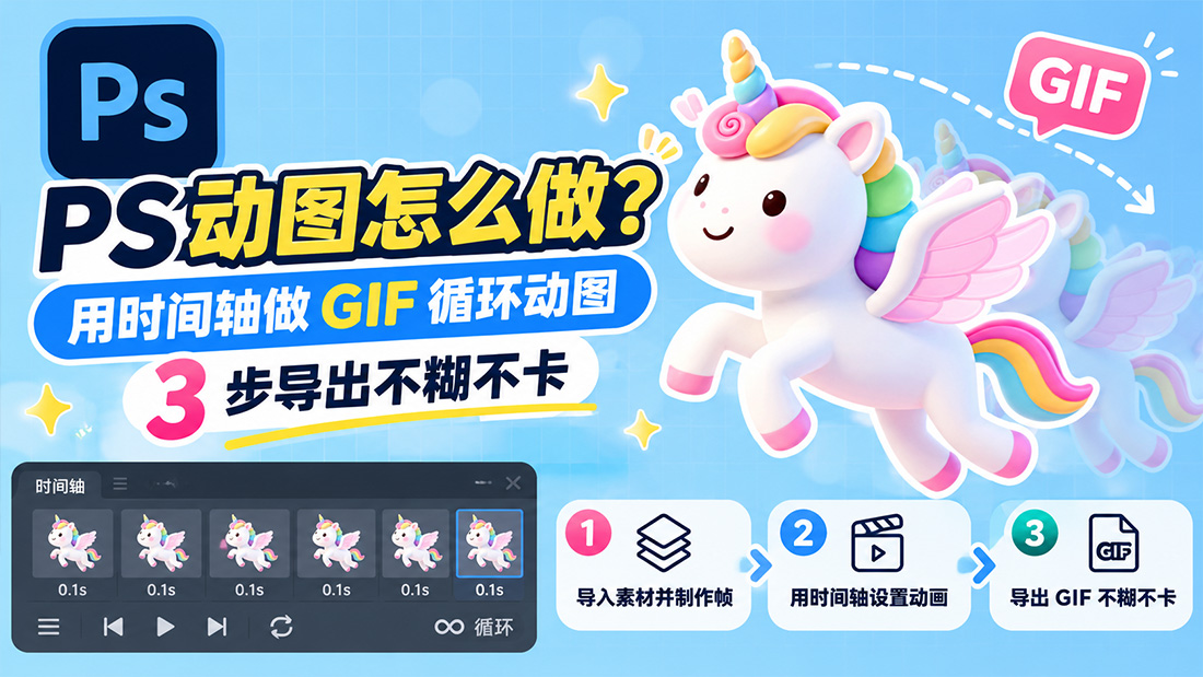 PS动图怎么做？用时间轴做 GIF 循环动图，3 步导出不糊不卡