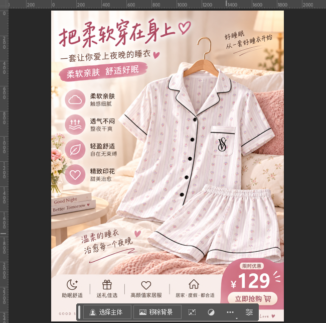 生成结果并回写到 PS 图层，挑光影和构图最合适的一版