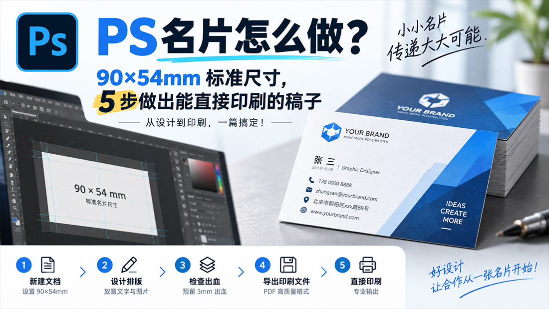 PS名片怎么做？90×54mm 标准尺寸，5 步做出能直接印刷的稿子