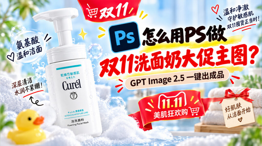 怎么用ps做双11洗面奶大促主图？GPT Image 2.5一键出成品