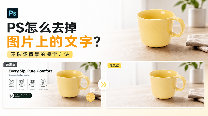 PS怎么去掉图片上的文字?不破坏背景的擦字方法