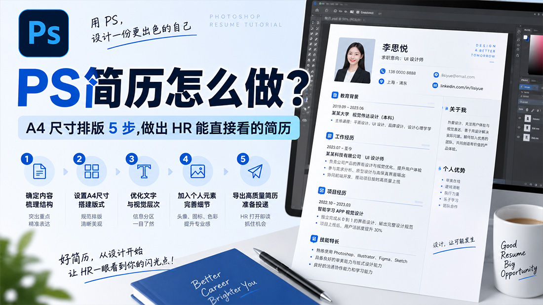 PS简历怎么做？A4 尺寸排版 5 步，做出 HR 能直接看的简历