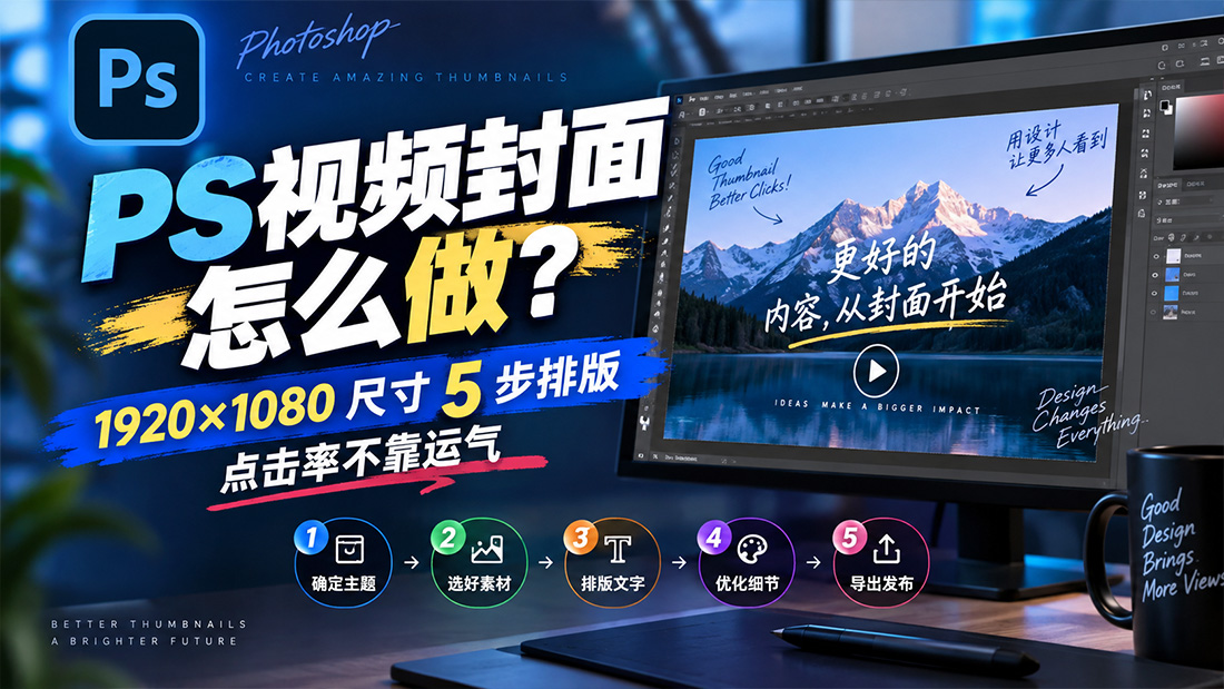 PS视频封面怎么做？1920×1080 尺寸 5 步排版，点击率不靠运气