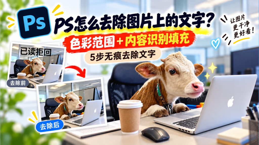 PS怎么去除图片上的文字?色彩范围+内容识别填充5步无痕去除文字
