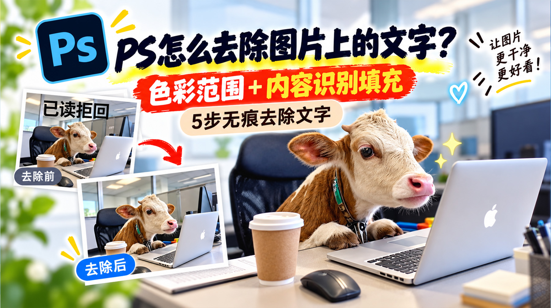 PS怎么去除图片上的文字？色彩范围+内容识别填充5步无痕去除文字