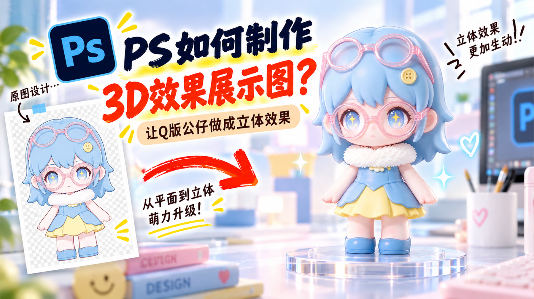 PS如何制作3D效果展示图？3步把Q版公仔做成立体效果