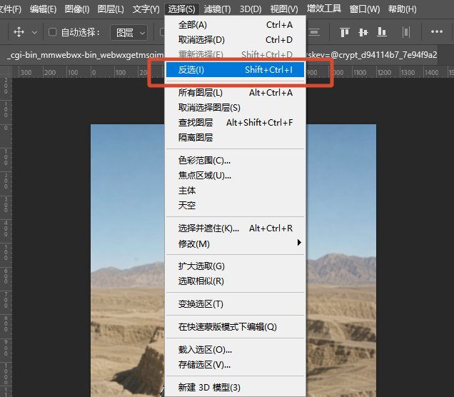 按 Ctrl+Shift+I 反选成「人物 + 发丝」