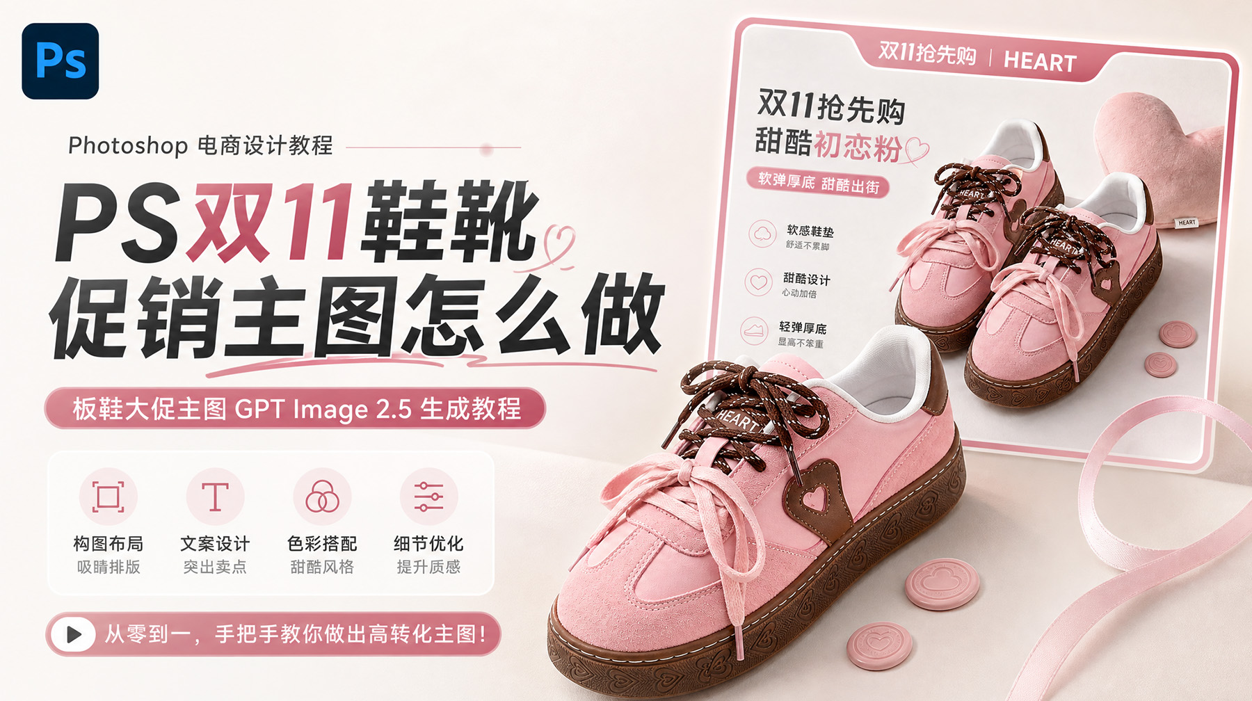 PS双11鞋靴促销主图怎么做？板鞋大促主图GPT Image 2.5 生成教程