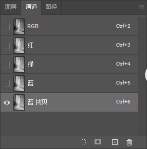 打开【通道】面板，逐个看红绿蓝三个通道
