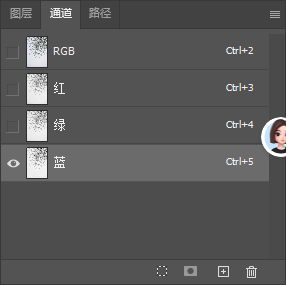 进【通道】面板挑一个树枝和背景反差最大的单通道
