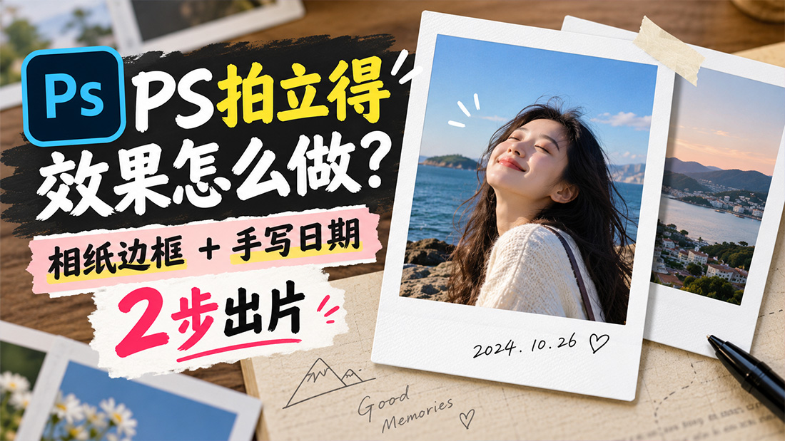 PS拍立得效果怎么做？相纸边框+手写日期，2步出片