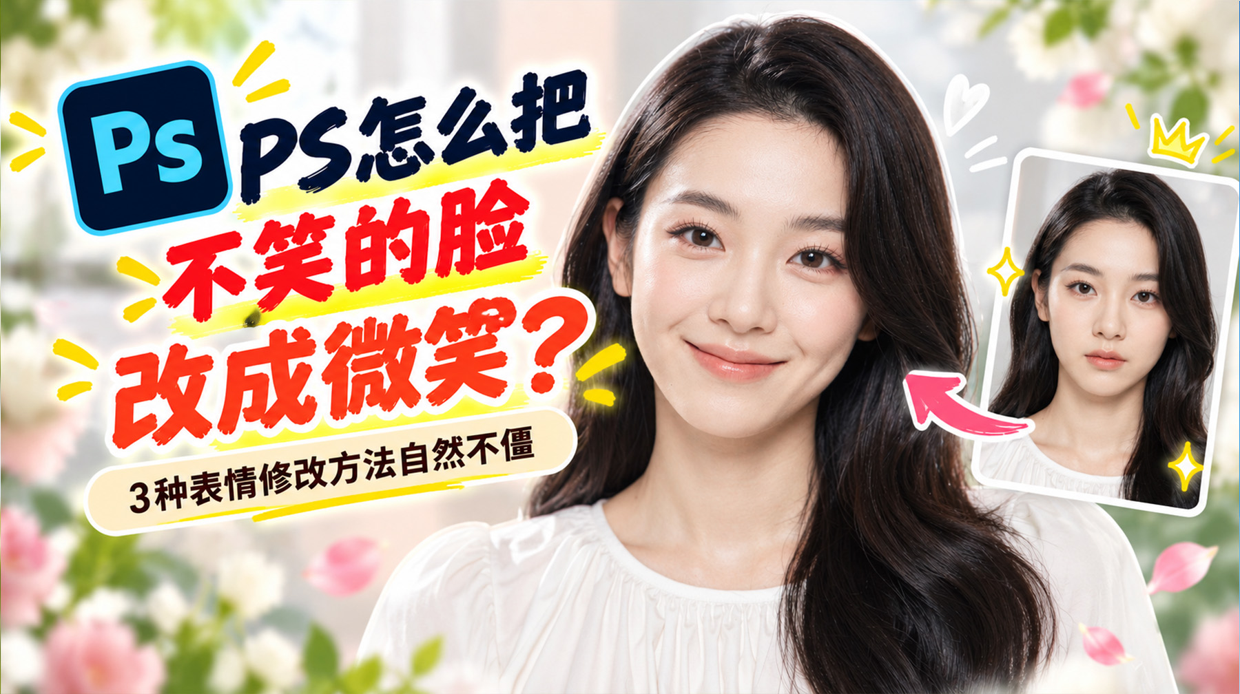 PS怎么把不笑的脸改成微笑？3种表情修改方法自然不僵