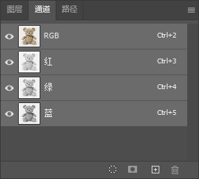 进【通道】面板，挑毛色和背景反差最大的那个单通道
