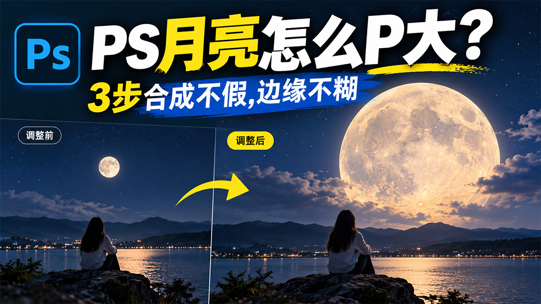 PS月亮怎么P大？3步合成不假，边缘不糊