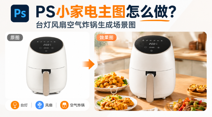 PS小家电主图怎么做?台灯风扇空气炸锅生成场景图