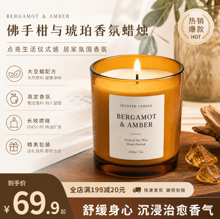 StartAI GPT生图香薰主图成片瓶身透光氛围自然
