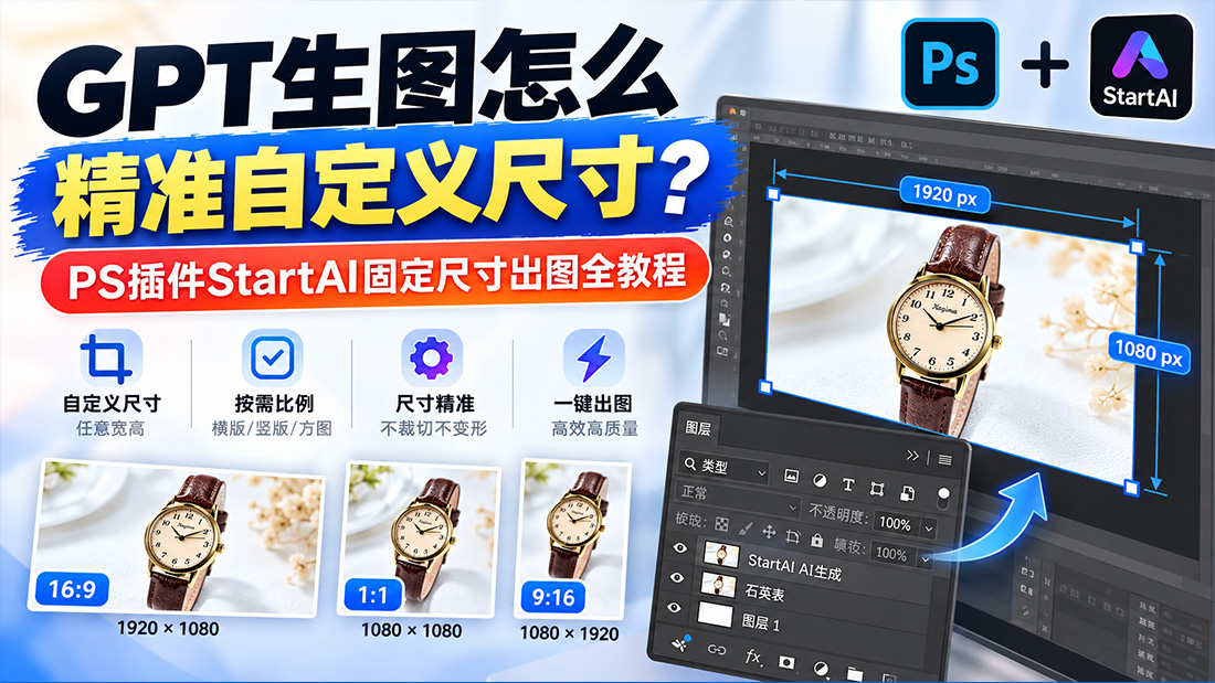 GPT生图怎么精准自定义尺寸？PS插件StartAI固定尺寸出图全教程