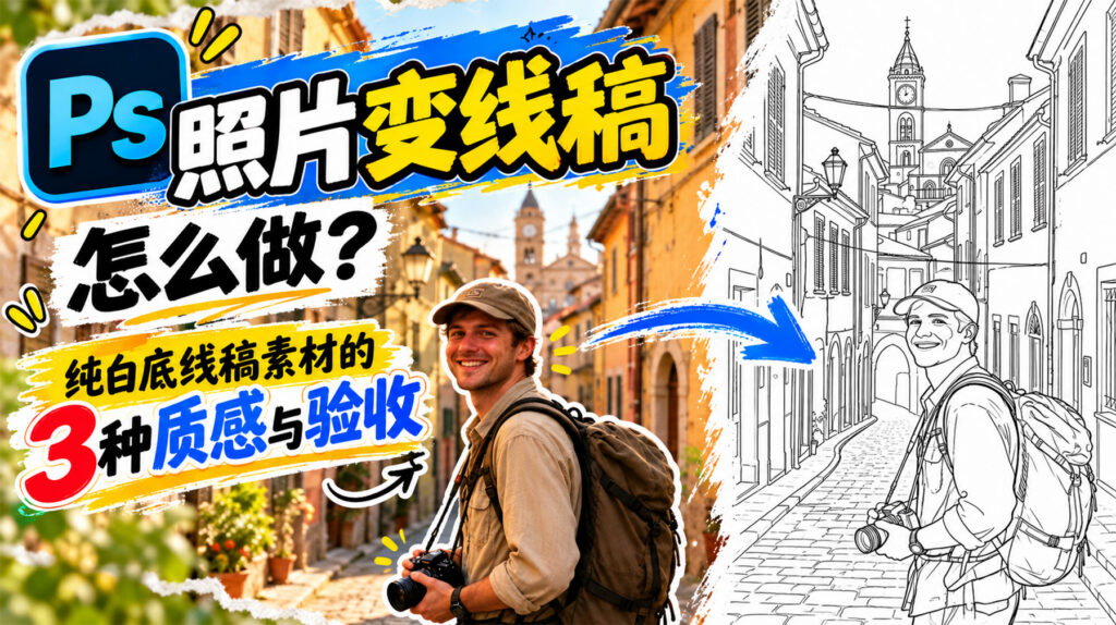 PS照片变线稿怎么做？纯白底线稿素材的3种质感与验收