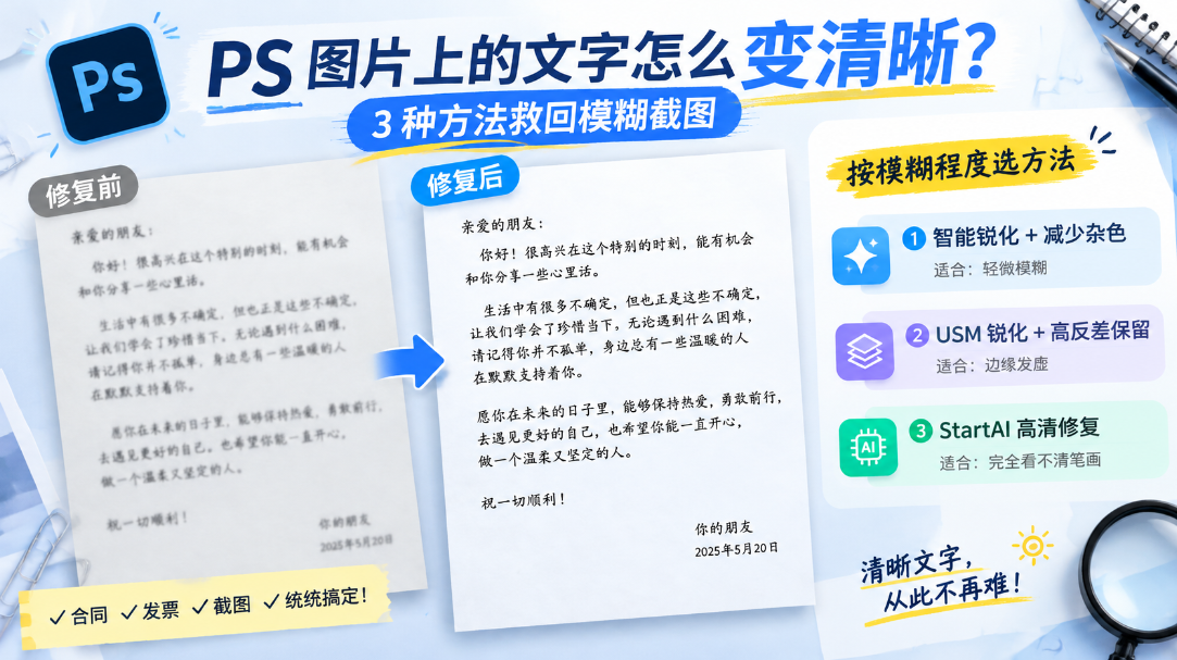 PS 图片上的文字怎么变清晰？3 种方法救回模糊截图