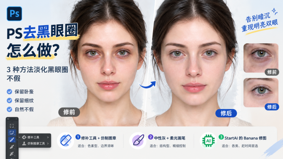 PS 去黑眼圈怎么做？3 种方法淡化黑眼圈不假