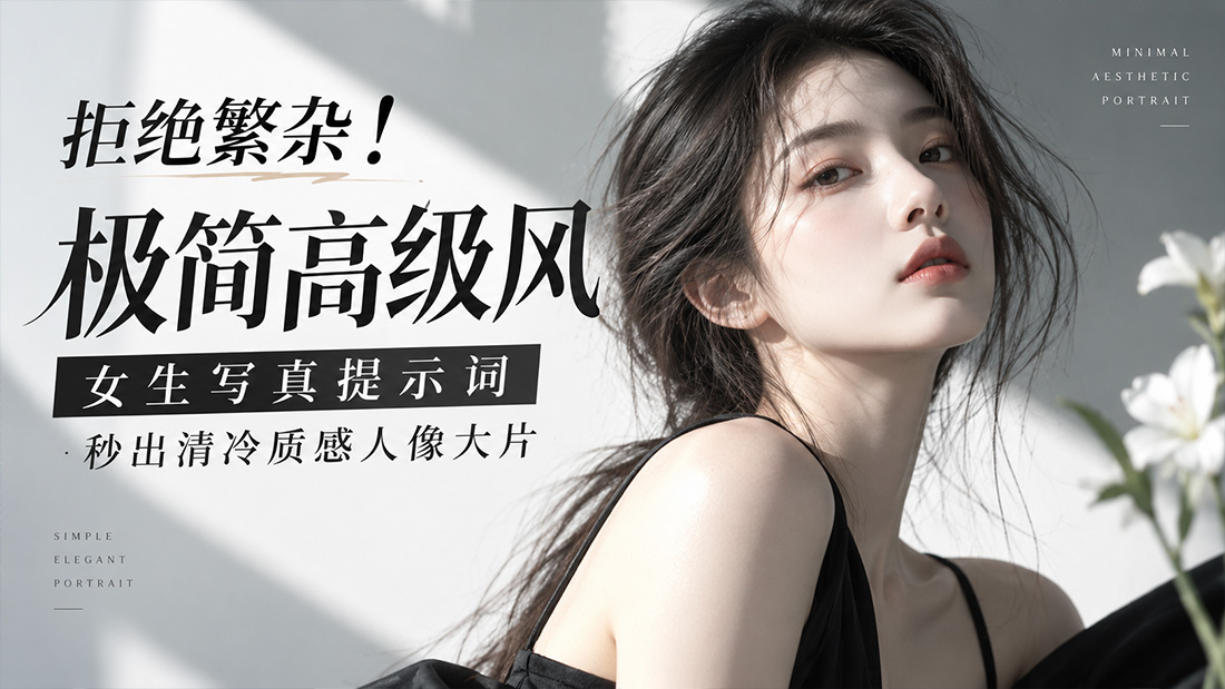 拒绝繁杂！极简高级风女生写真提示词，秒出清冷质感人像大片
