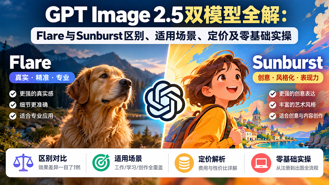 GPT Image 2.5双模型全解：Flare与Sunburst区别、适用场景、定价及零基础实操