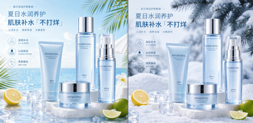 产品图夏季原图与冬季雪景成片对比