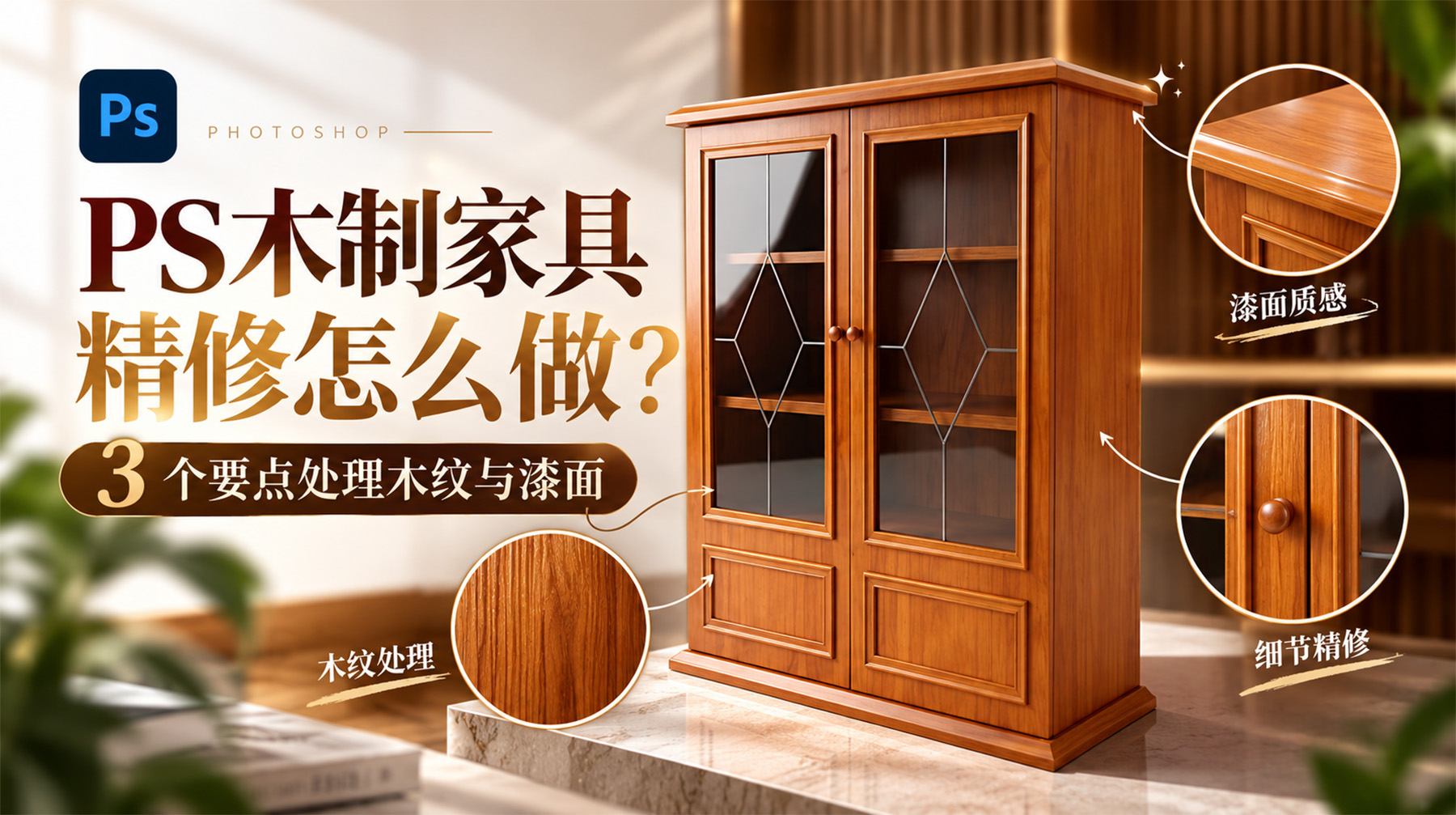 PS木制家具精修怎么做？3 个要点处理木纹与漆面