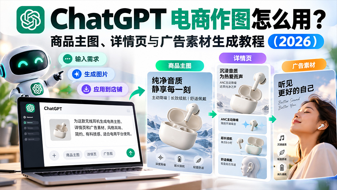 ChatGPT电商作图怎么用？商品主图、详情页与广告素材生成教程（2026）