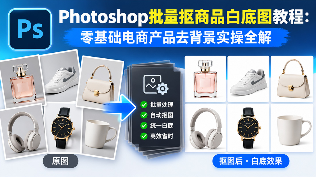 Photoshop批量抠商品白底图教程：零基础电商产品去背景实操全解