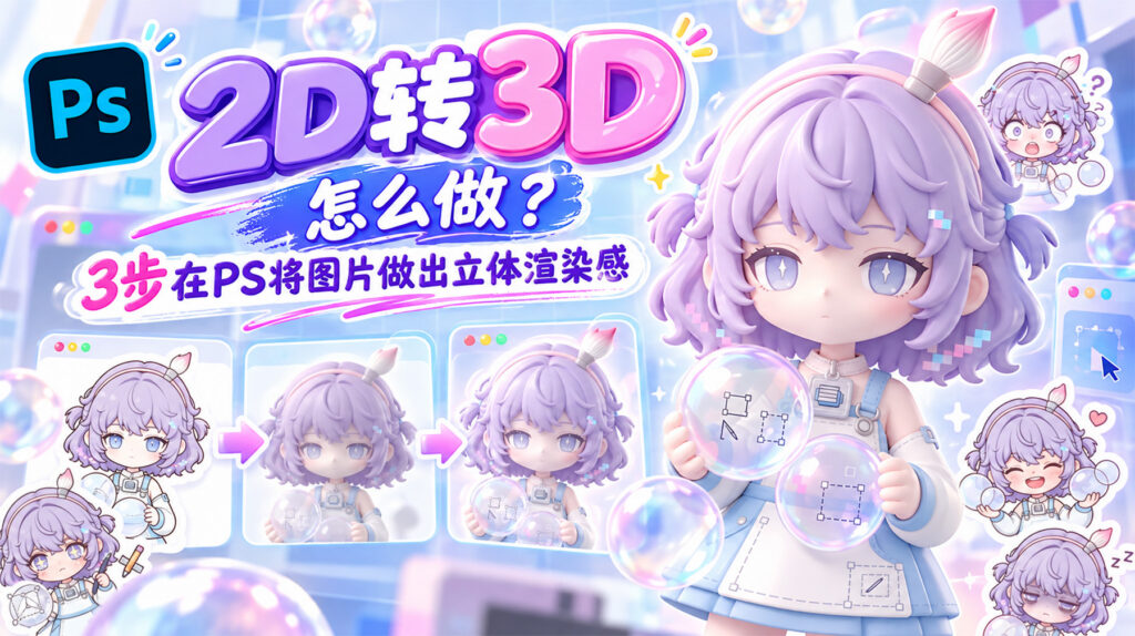 2d转3d怎么做？3步在PS将图片做出立体渲染感