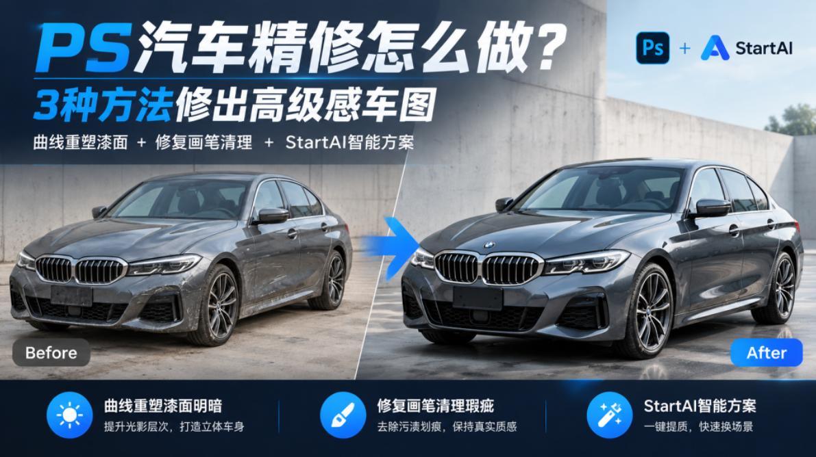PS 汽车精修怎么做？3 种方法修出高级感车图