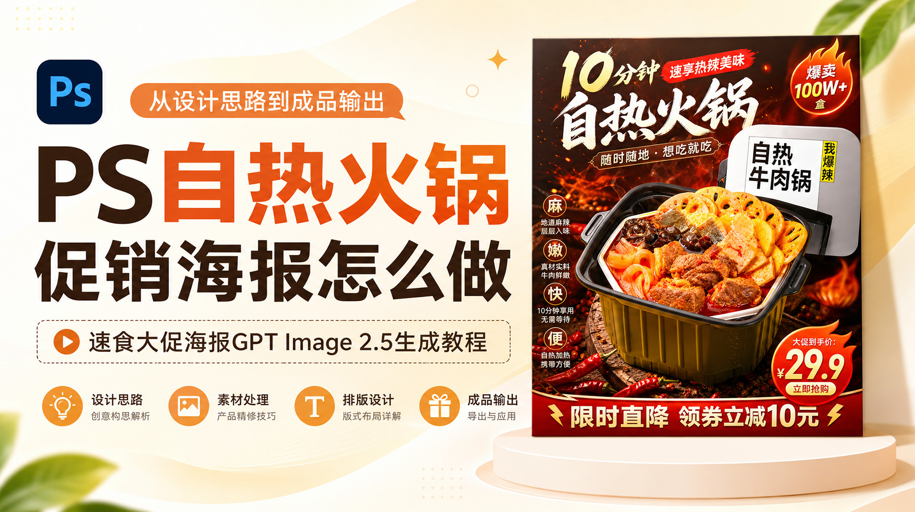 PS自热火锅促销海报怎么做？速食大促海报GPT Image 2.5生成教程