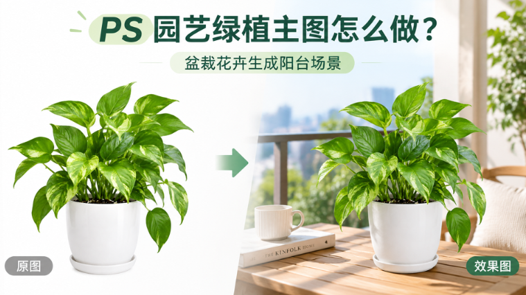PS园艺绿植主图怎么做？盆栽花卉生成阳台场景
