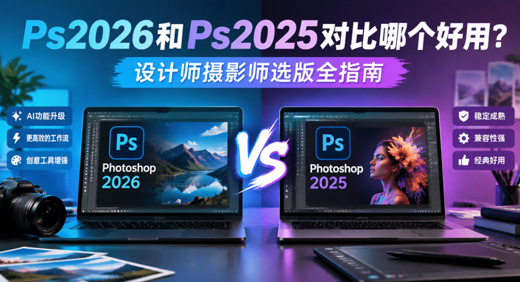 Ps2026和Ps2025对比哪个好用？设计师摄影师选版全指南