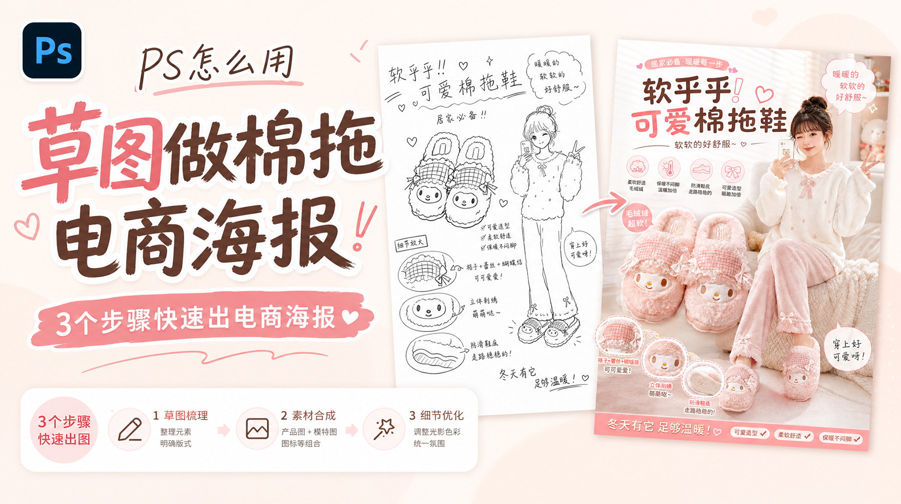 PS怎么用草图做棉拖电商海报？3个步骤快速出成品海报