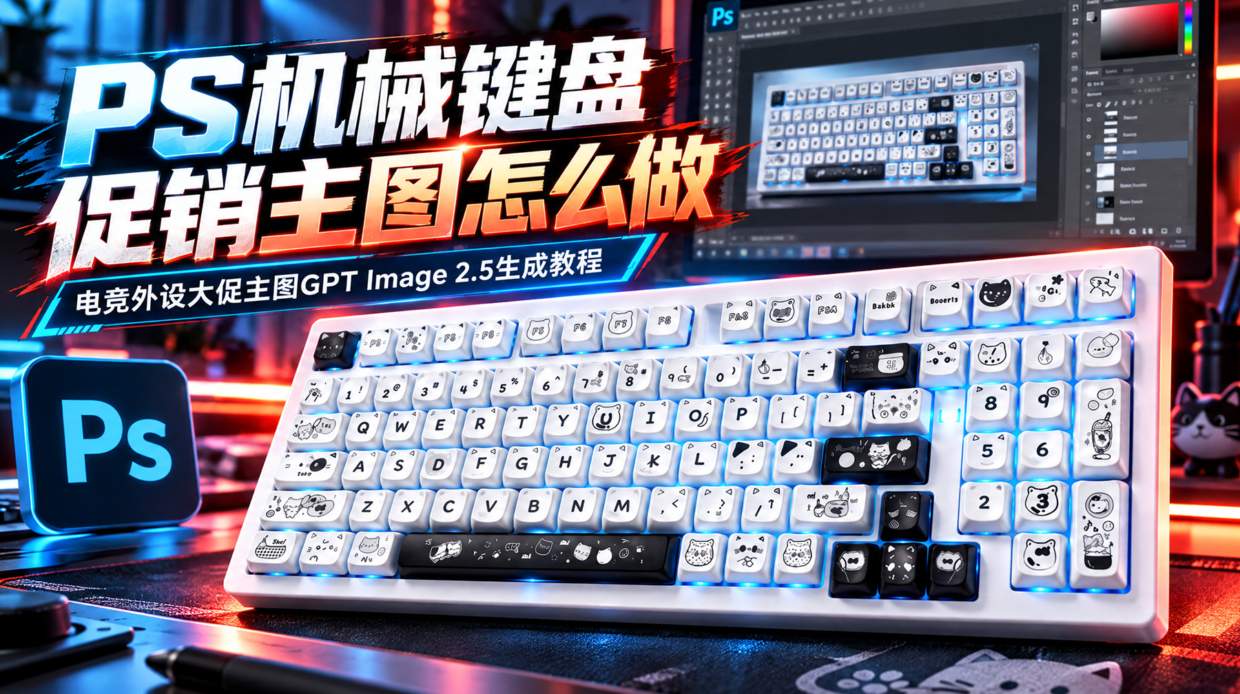 PS机械键盘促销主图怎么做？电竞外设大促主图 GPT Image 2.5 生成教程