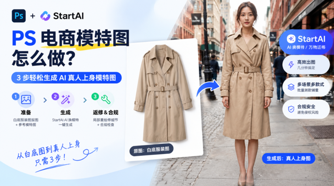 PS 电商模特图怎么做？3 步轻松生成 AI 真人上身模特图