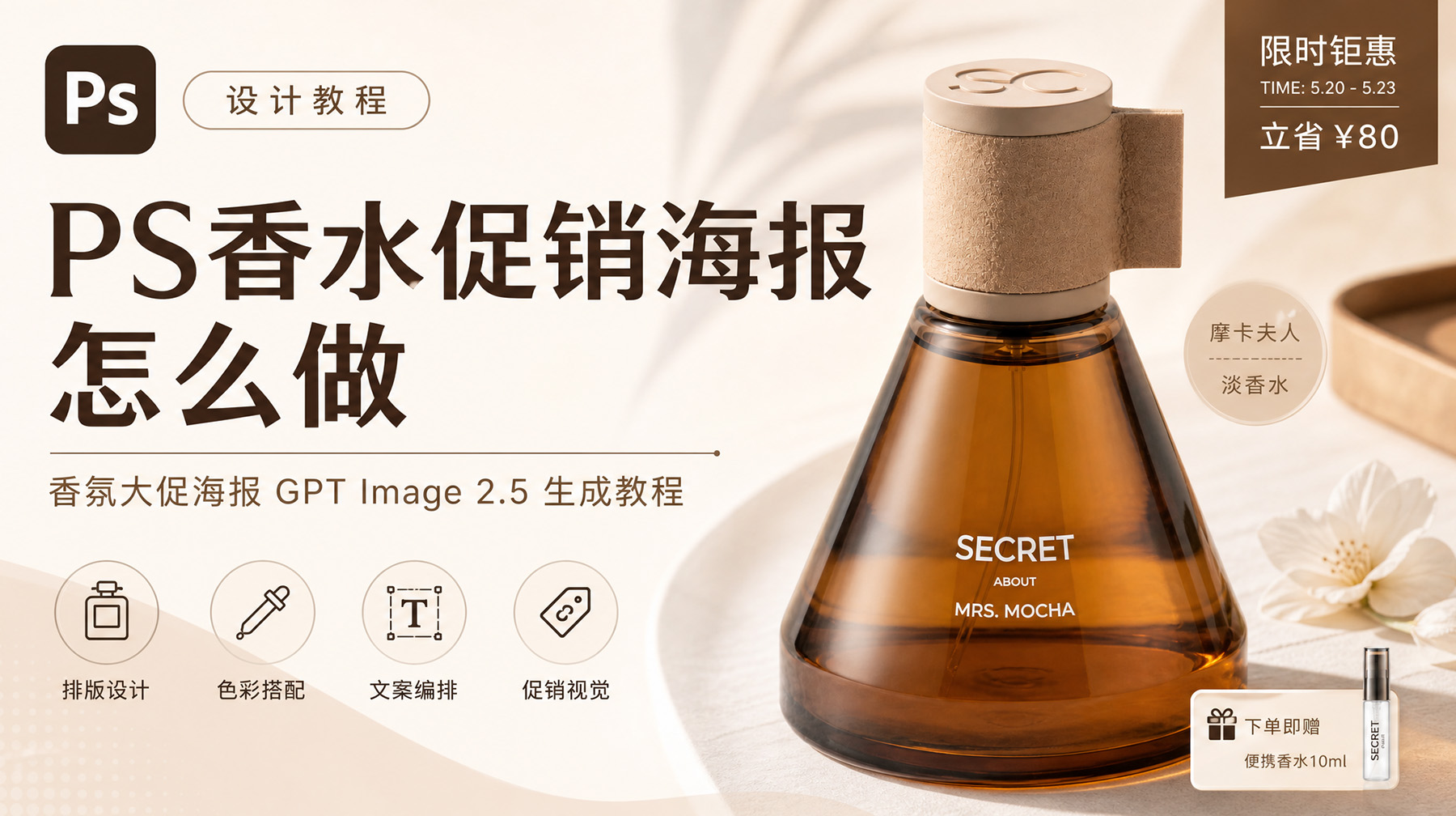 PS香水促销海报怎么做？香氛大促海报GPT Image 2.5生成教程