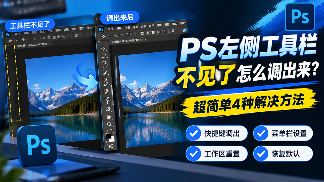 PS左侧工具栏不见了怎么调出来？超简单4种解决方法