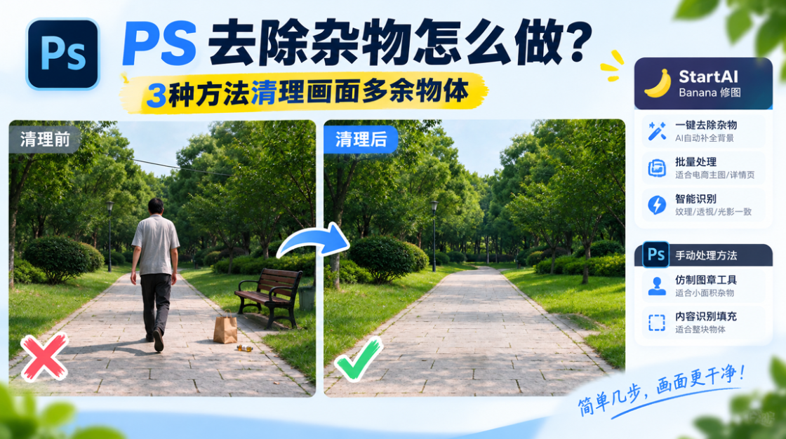 PS 去除杂物怎么做？3种方法清理画面多余物体