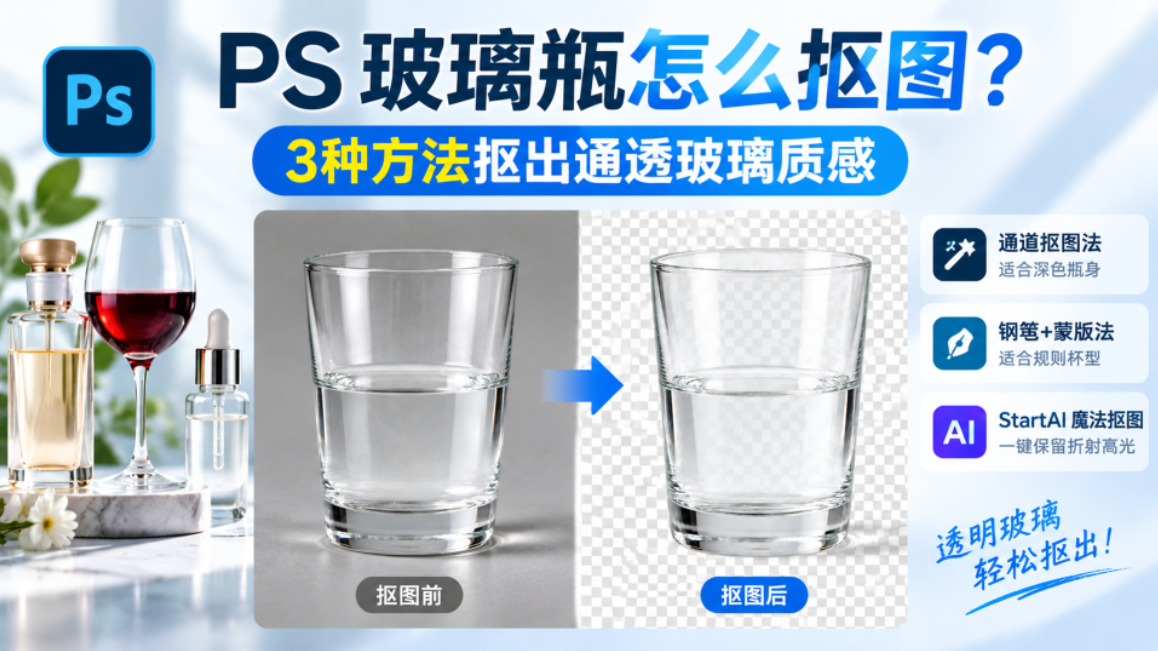 PS 玻璃瓶怎么抠图？2种方法抠出通透玻璃质感