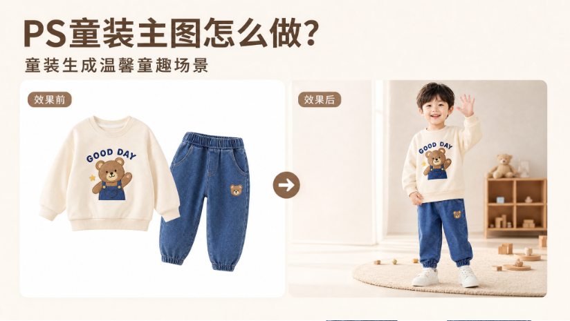 PS童装主图怎么做？童装生成温馨童趣场景