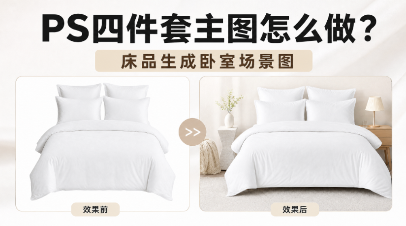 PS四件套主图怎么做？床品生成卧室场景图