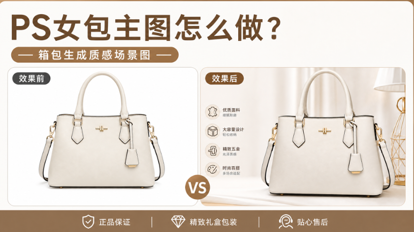 PS女包主图怎么做？箱包生成质感场景图