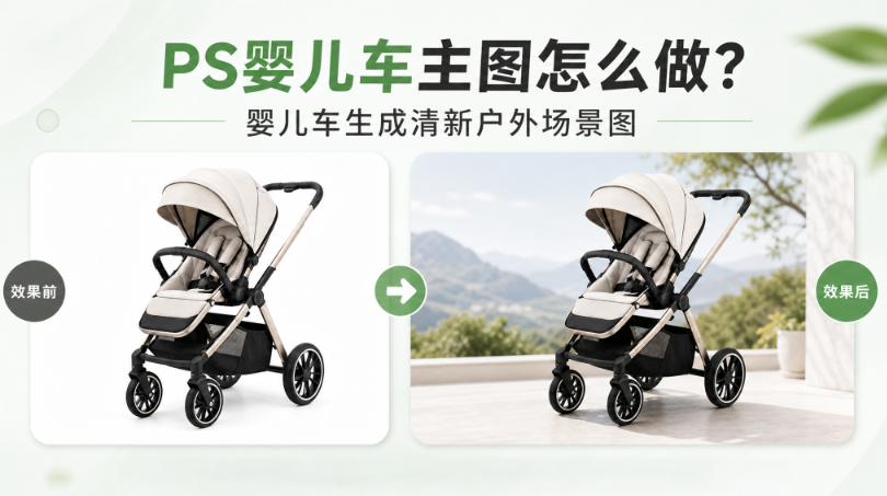 PS婴儿车主图怎么做?婴儿车生成清新户外场景图