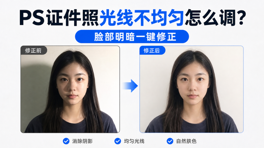 PS证件照光线不均匀怎么调?脸部明暗一键修正